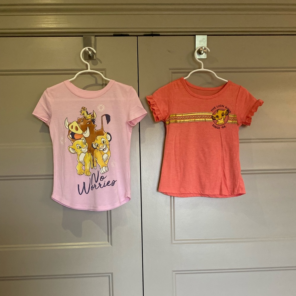 Disney The Lion King Orange and Pink T-Shirts. Size 4 & 5T.